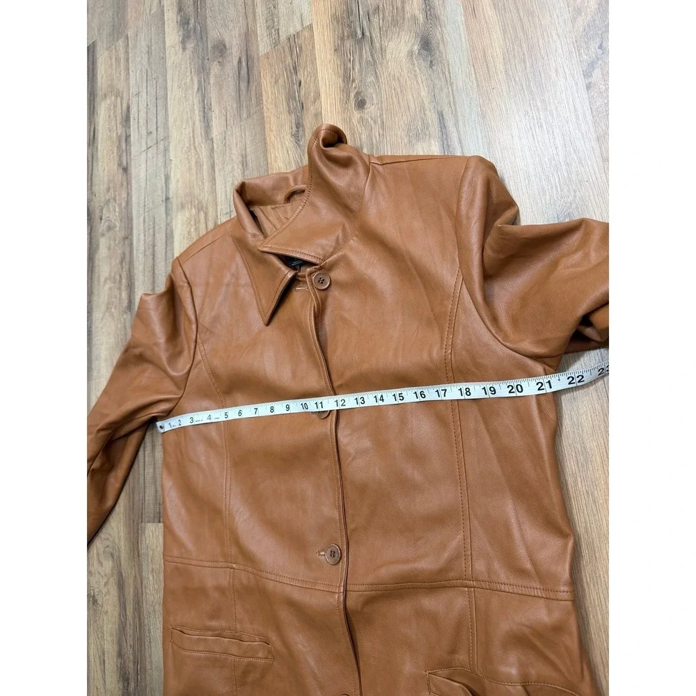Urban Outfitters Brown Faux Leather Long Coat Women XL Button Front Y2K